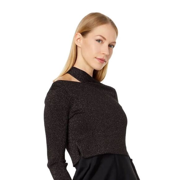 All Saints Black Sparkling Cut Out Cropped Sweater NWT Size Large - Picture 1 of 8